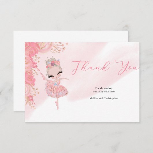 Rose gold tutu ballerina Baby Dusche Danke Begleitkarte (Vorne/Hinten)