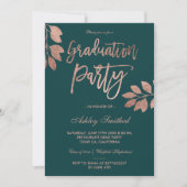 Rose Gold Typografie Blatt grüne Graduierungsparty Einladung (Vorderseite)