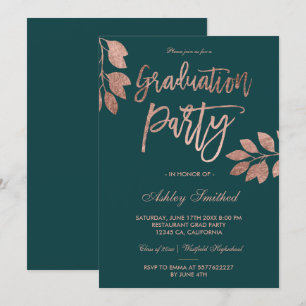 Rose Gold Typografie Blatt grüne Graduierungsparty Einladung