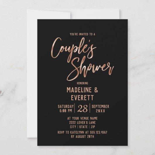 Rose Gold Typografie Couple's Dusche Einladung (Vorderseite)
