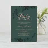 Rose Gold Typografie Floral green Babydusche Einladung (Stehend Vorderseite)