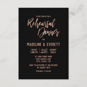 Rose Gold Typografie Hochzeit Probe Dinner Einladung