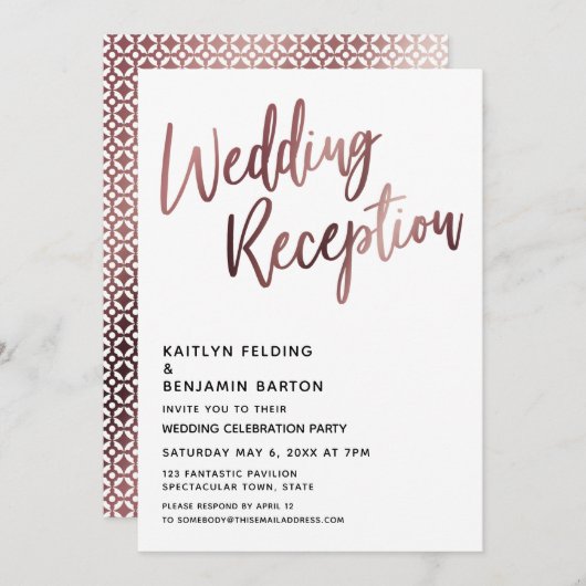 Rose Gold Typografie Hochzeitsempfang Einladung (Vorne/Hinten)