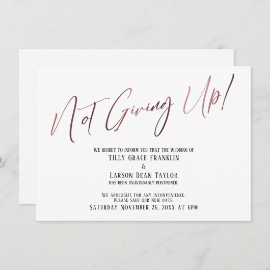 Rose Gold Typografie nicht aufgeben! Hochzeitsverz Einladung (Vorne/Hinten)