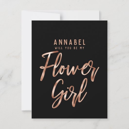 Rose Gold Typografie wird mein Blumenmädchen sein Einladung (Vorderseite)