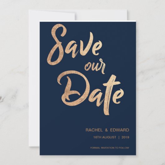 Rose Gold Typografy Wedding Save the Date (Vorderseite)