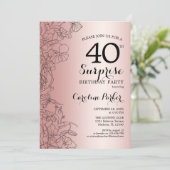 Rose Gold Überraschung 40. Geburtstag Party Einladung (Stehend Vorderseite)