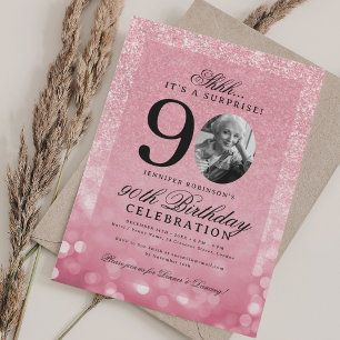 Rose Gold Überraschungs-Foto Glam 90. Geburtstag  Einladung