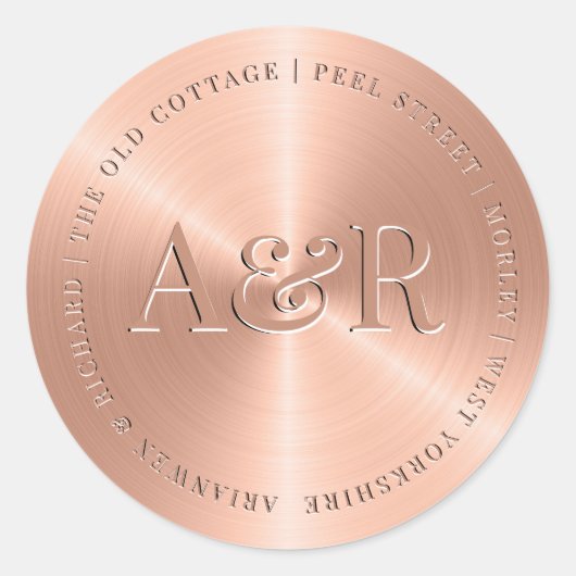 Rose Gold Umschlag Aufkleber mit Monogramm (Vorderseite)