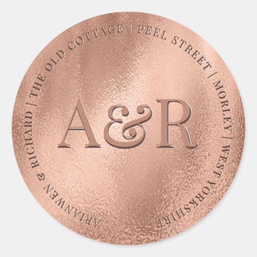 Rose Gold Umschlag Aufkleber mit Monogramm (Vorderseite)