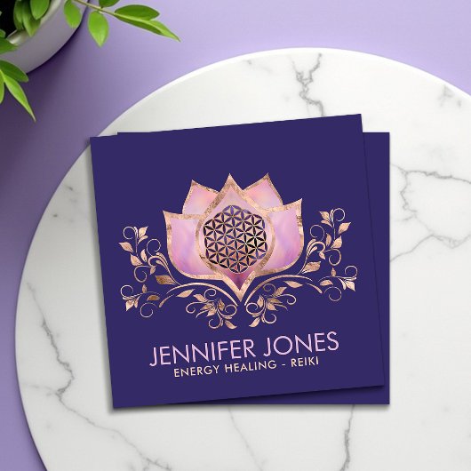 Rose Gold und Amethyst Blume des Lebens Lotus Quadratische Visitenkarte