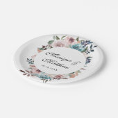 Rose Gold und Aquamarine Botanische Peony Wedding Pappteller (Schrägansicht)