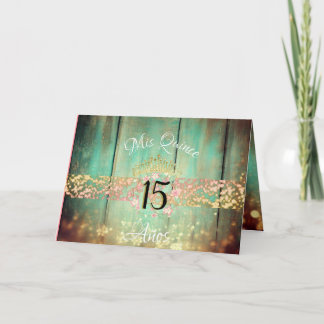 Rose Gold und Aquamarine rustikale Quinceñera Span Einladung