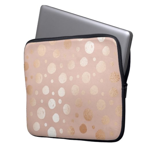 Rose-Gold- und Beige-Punktmuster Laptopschutzhülle (Vorderseite Links)
