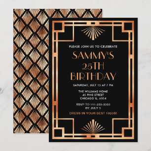 Rose Gold und Black Art Deco Geburtstagsparty Einladung