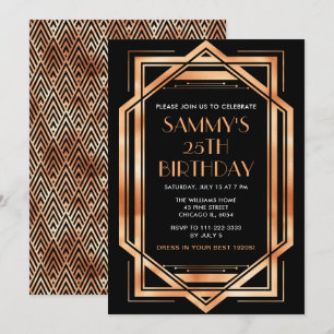 Rose Gold und Black Art Deco Geburtstagsparty Einladung