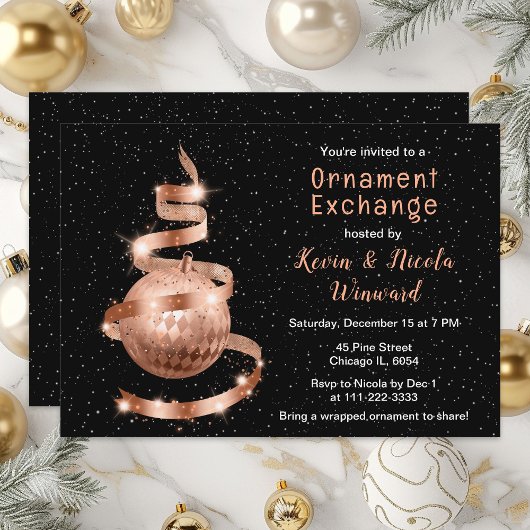 Rose Gold und Black Christmas Ornament Exchange Einladung