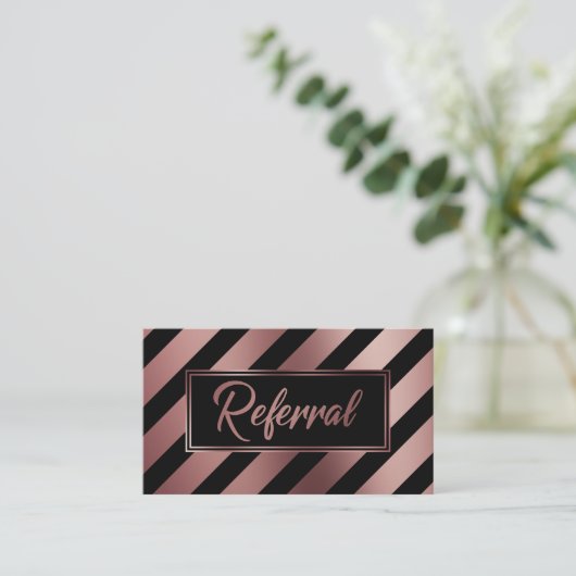 Rose Gold- und Black Diagonal Stripe Referenzkarte Empfehlungskarte (Stehend Vorderseite)