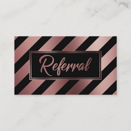 Rose Gold- und Black Diagonal Stripe Referenzkarte Empfehlungskarte (Vorderseite)