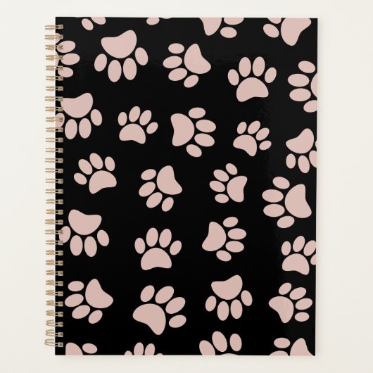 Rose Gold und Black Dog Paw Muster Planer (Vorderseite)
