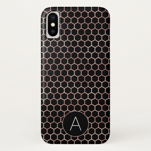 Rose Gold und Black Girly Hexagon Muster Case-Mate iPhone Hülle (Rückseite)