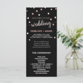 Rose Gold und Black Glam Confetti Hochzeitsprogram Programm (Stehend Vorderseite)