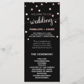 Rose Gold und Black Glam Confetti Hochzeitsprogram Programm (Vorderseite)