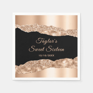 Rose Gold und Black Glam Tränen 16 . Geburtstag Serviette