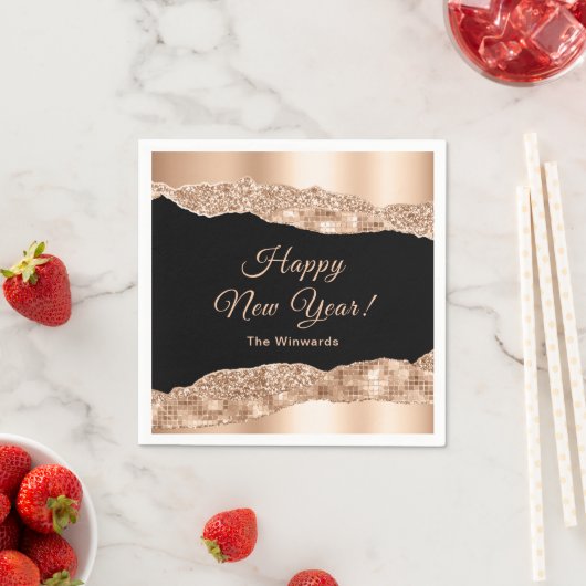 Rose Gold und Black Glam tränen glücklich Neues Ja Serviette (Beispiel)