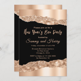 Rose Gold und Black Glam Tränen Neujahr Party Einladung