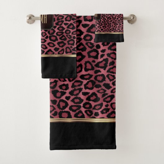 Rose Gold und Black Leopard Muster mit Monogramm Badhandtuch Set (Insitu)