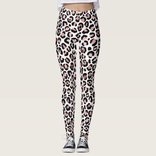 Rose Gold und Black Leopard Print Animal Print Leggings (Vorderseite)