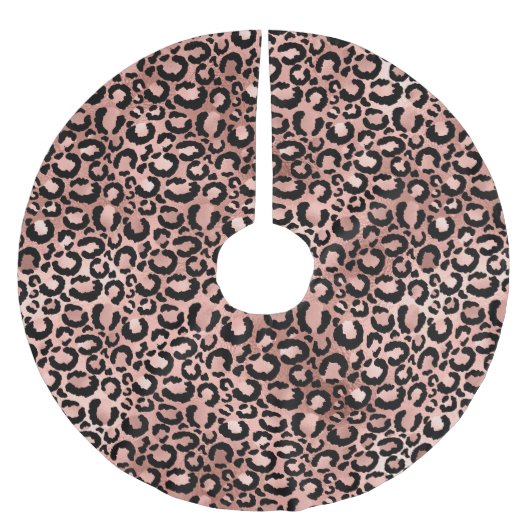 Rose Gold und Black Leopard Spots Polyester Weihnachtsbaumdecke (Vorderseite)