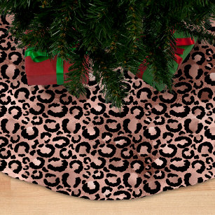 Rose Gold und Black Leopard Spots Polyester Weihnachtsbaumdecke