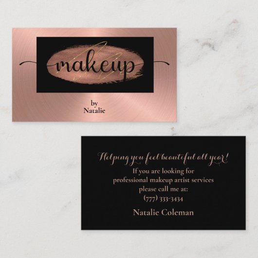 Rose Gold und Black Makeup Artist Business Card Visitenkarte (Vorne/Hinten)