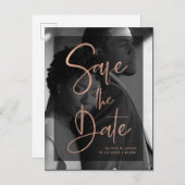 Rose Gold und Black Overlay | Foto Save the Date Ankündigungspostkarte (Vorne/Hinten)