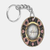 Rose Gold und Black Poker Chip Design - Monogramm Schlüsselanhänger (Vorderseite links)