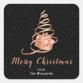 Rose Gold und Black Ribbon Geschenk Frohe Weihnach Quadratischer Aufkleber (Vorderseite)