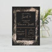 Rose Gold und Black Sweet 16 Einladung (Stehend Vorderseite)