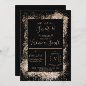 Rose Gold und Black Sweet 16 Einladung (Vorne/Hinten)