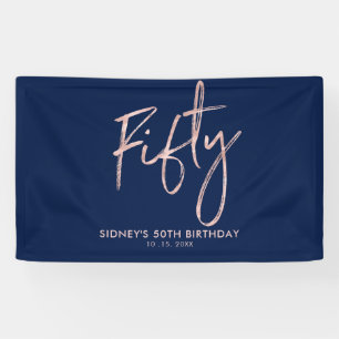 Rose-Gold- und Blaues 50. Geburtstagsfeier-Banner Banner