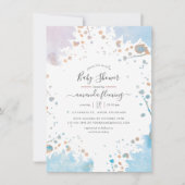 Rose Gold und Blue Watercolor Splash Babydusche Einladung (Vorderseite)