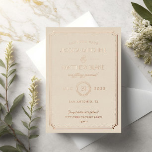 Rose Gold und Blush Art Deco Save the Date Folieneinladung