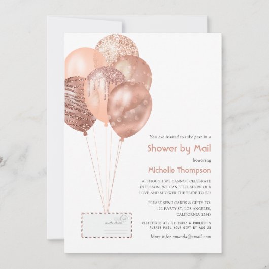 Rose Gold und Blush Baby oder Brautparty per Mail Einladung (Vorderseite)