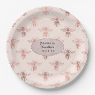Rose Gold und Blush Bienen Hochzeit Pappteller