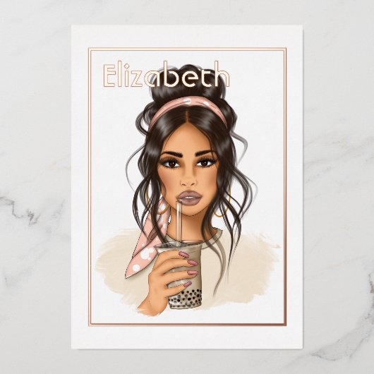 Rose Gold und Blush Birthday Tee Party Folieneinladung (Vorderseite)