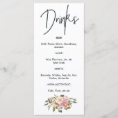 Rose Gold und Blush Blumenstrauß Tee Party Getränk Menükarte (Vorderseite)