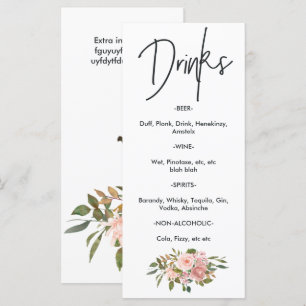 Rose Gold und Blush Blumenstrauß Tee Party Getränk Menükarte