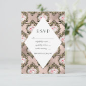 Rose Gold und Blush Damask Hochzeit RSVP Karte (Stehend Vorderseite)