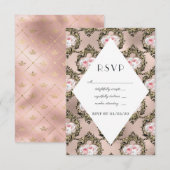 Rose Gold und Blush Damask Hochzeit RSVP Karte (Vorne/Hinten)